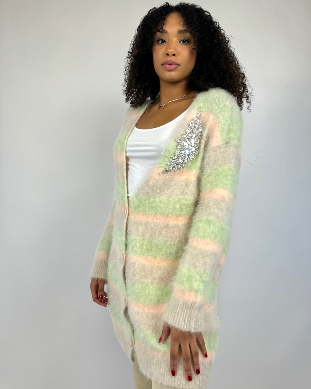 Oslo - Cardigan in alpaca a righe