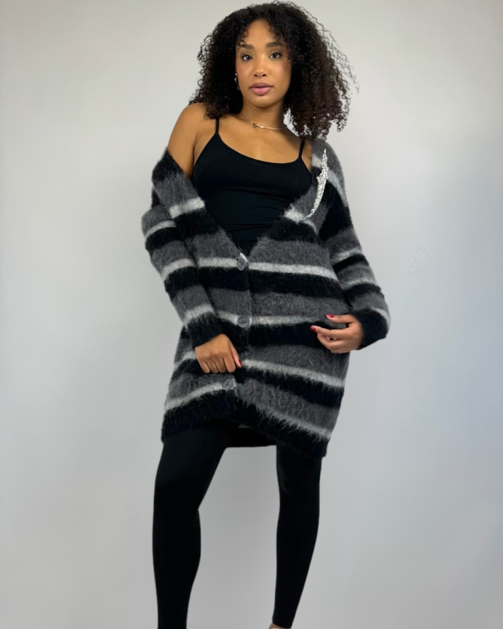 Oslo - Cardigan in alpaca a righe