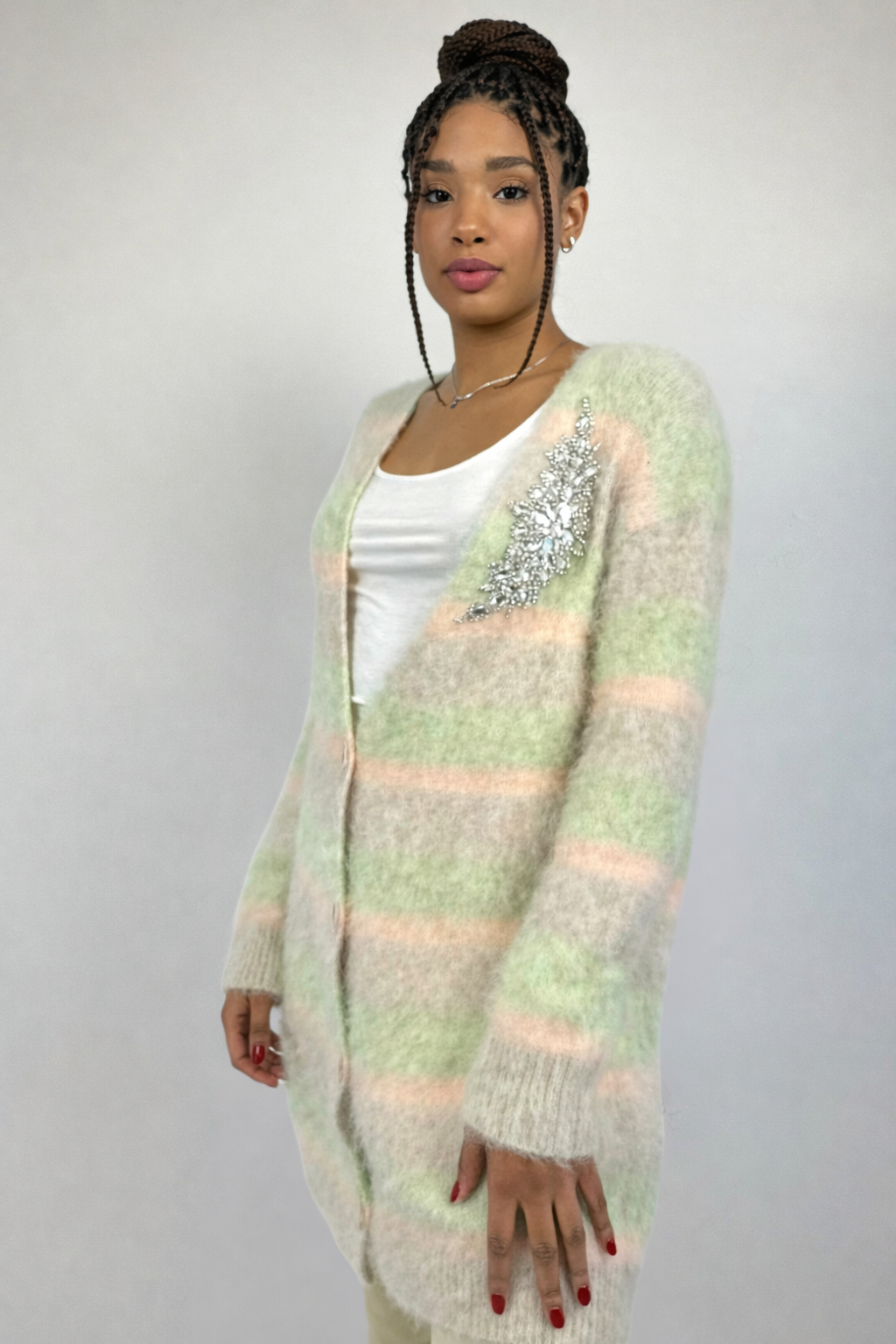 Oslo - Cardigan in alpaca a righe