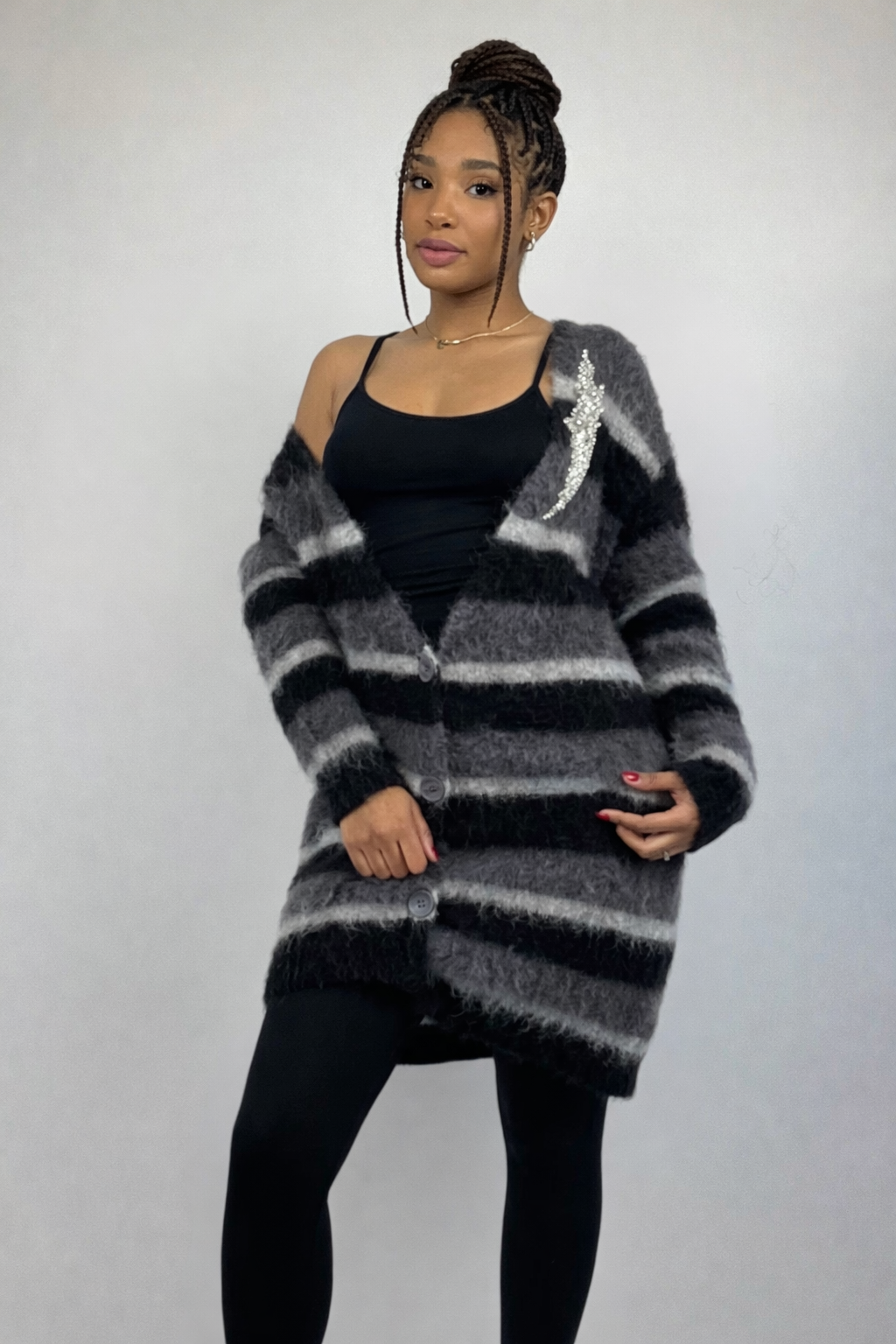 Oslo - Cardigan in alpaca a righe